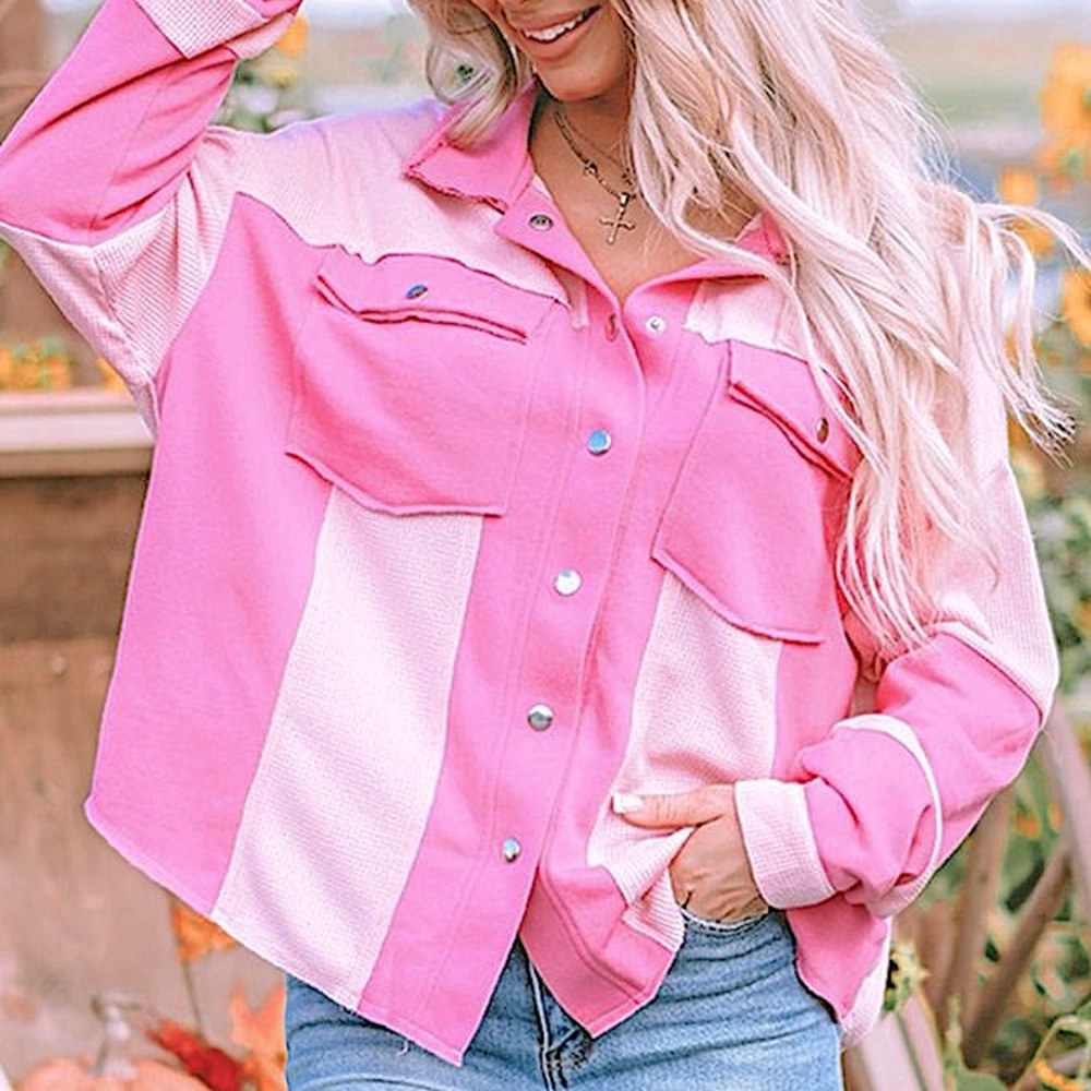 Patchwork Pink Button Up Jacket. - Picture 10 of 16